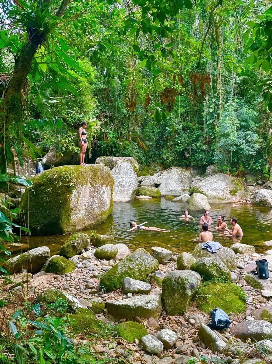 Guests enjoying the jungle river at Nekawa